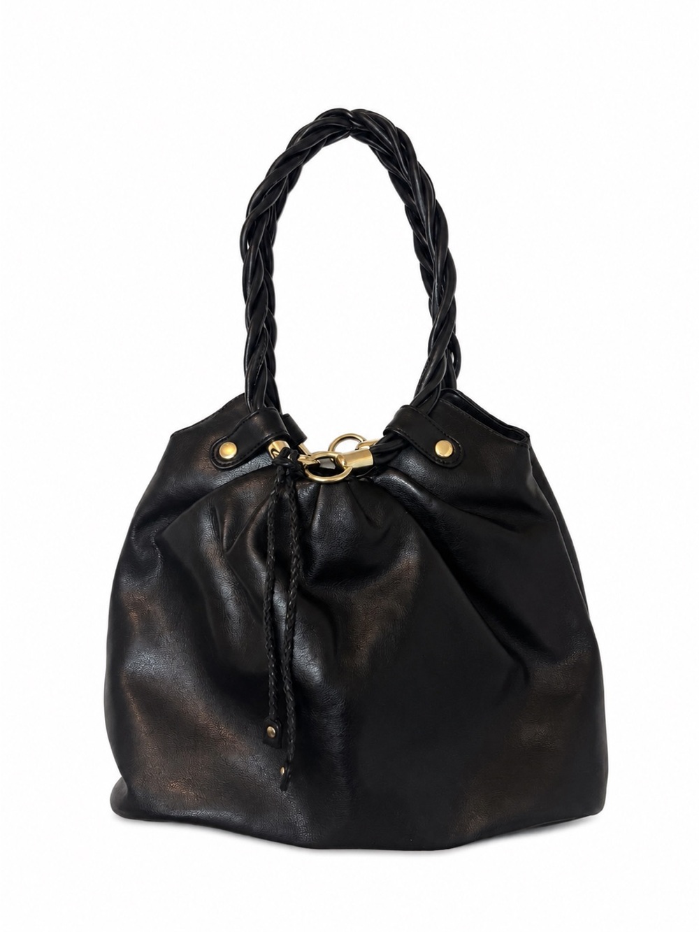 Relic by Fossil Black Hobo Bag with Braided Handle and Gold Hardware